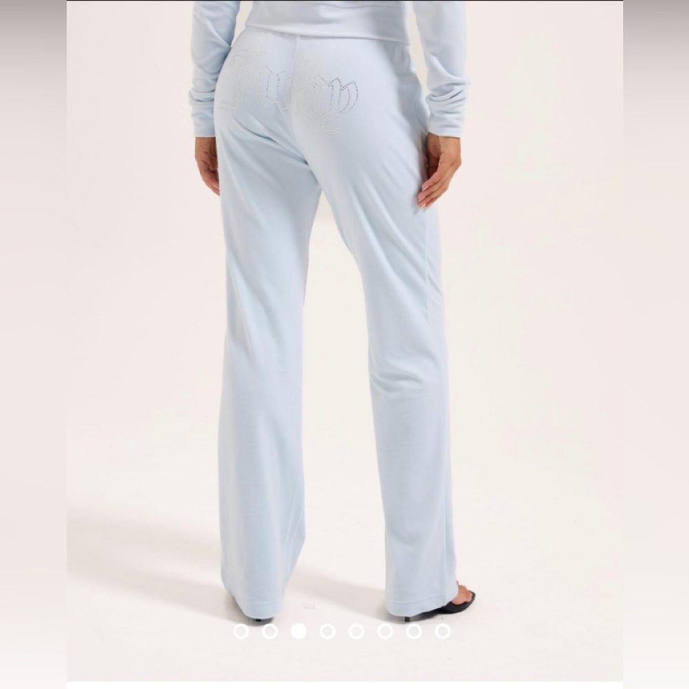 Juicy Couture YK2 Light Blue Rhinestone Logo Velour Pants Size Medium